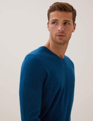 

Mens Autograph Pure Cashmere V-Neck Jumper - Teal Mix, Teal Mix