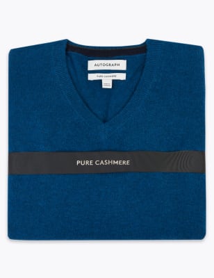 

Mens Autograph Pure Cashmere V-Neck Jumper - Teal Mix, Teal Mix