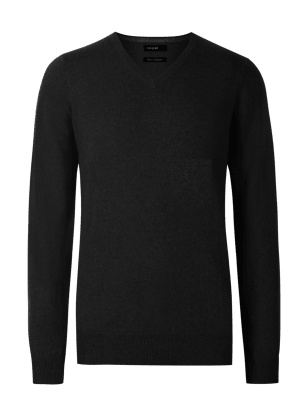 

Mens Autograph Pure Cashmere V-Neck Jumper - Black, Black