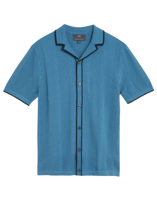 

Mens M&S Collection Cotton Rich Textured Knitted Polo Shirt - Kingfisher, Kingfisher