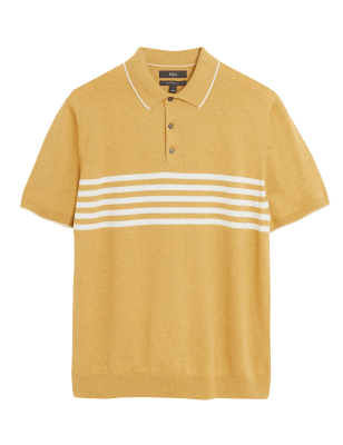 

M&S Collection Polo de punto de rayas de algodónMens - Yellow Mix, Yellow Mix