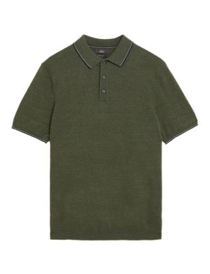 

Mens M&S Collection Cotton Rich Tipped Knitted Polo Shirt - Sage, Sage