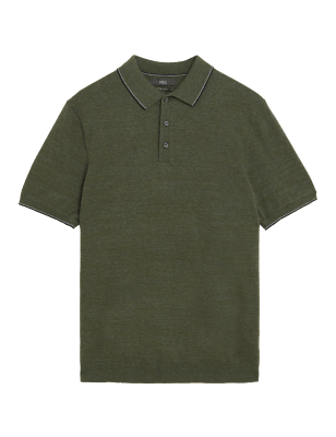 

Mens M&S Collection Cotton Rich Tipped Knitted Polo Shirt - Sage, Sage