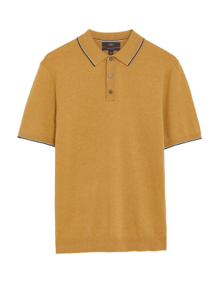 

Mens M&S Collection Cotton Rich Tipped Knitted Polo Shirt - Dark Yellow, Dark Yellow