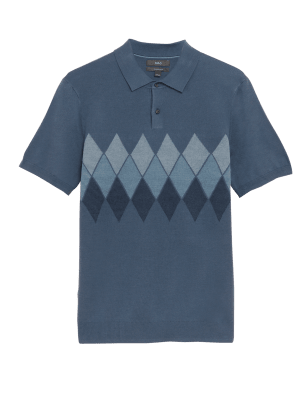 

M&S Collection Polo de punto de algodón de rombosMens - Blue, Blue