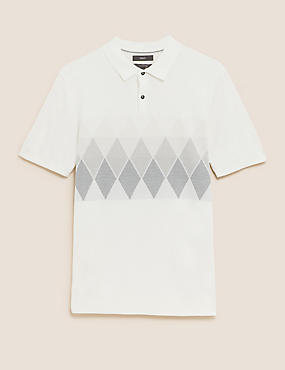Strick-Poloshirt mit hohem Baumwollanteil und Argyle-Muster