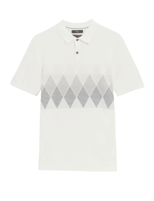 

Mens M&S Collection Cotton Rich Argyle Knitted Polo Shirt - Ecru, Ecru