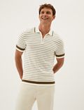 Cotton Rich Striped Neck Knitted Polo