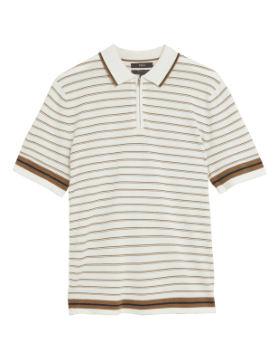 

Mens M&S Collection Strick-Poloshirt mit hohem Baumwollanteil und gestreiftem Kragen - Neutral, Neutral