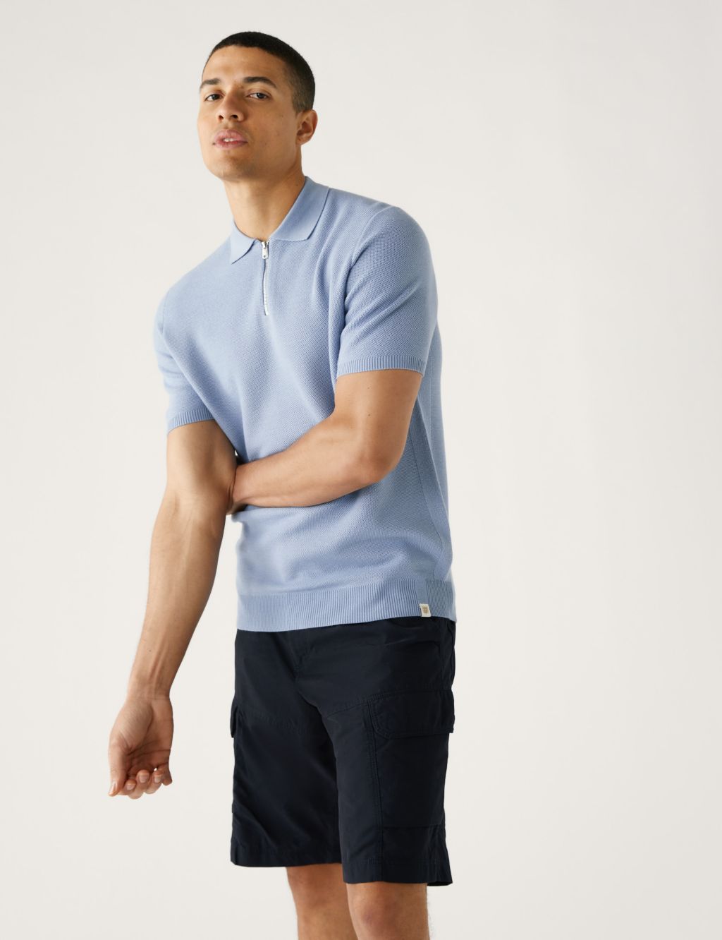 Merino Wool Blend Zip Neck Polo Shirt image 4
