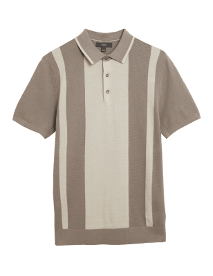 

Mens M&S Collection Gestreiftes Strick-Polohemd aus reiner Baumwolle - Neutral, Neutral