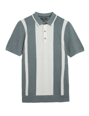 

M&S Collection Polo de punto de rayas 100% algodónMens - Smokey Green, Smokey Green