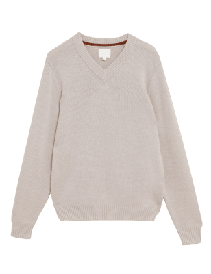 Mens M&S Originals Beamsley Merino Wool with Cashmere Deep V Neck Jumper - Neutral