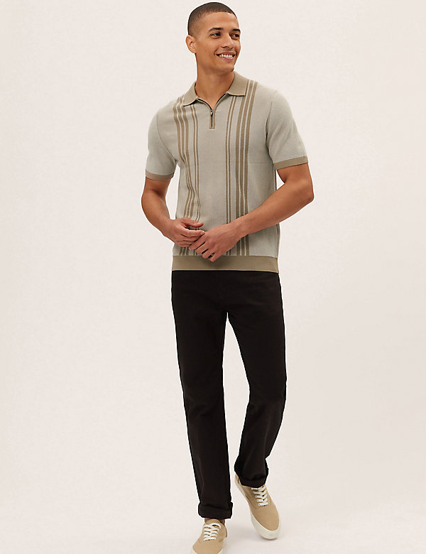 Cotton Rich Striped Knitted Polo Shirt - DE