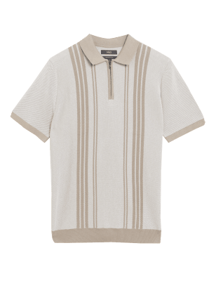 

Mens M&S Collection Cotton Rich Striped Knitted Polo Shirt - Mocha Mix, Mocha Mix