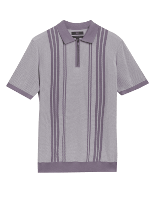 

M&S Collection Polo de punto de rayas de algodónMens - Lilac Mix, Lilac Mix