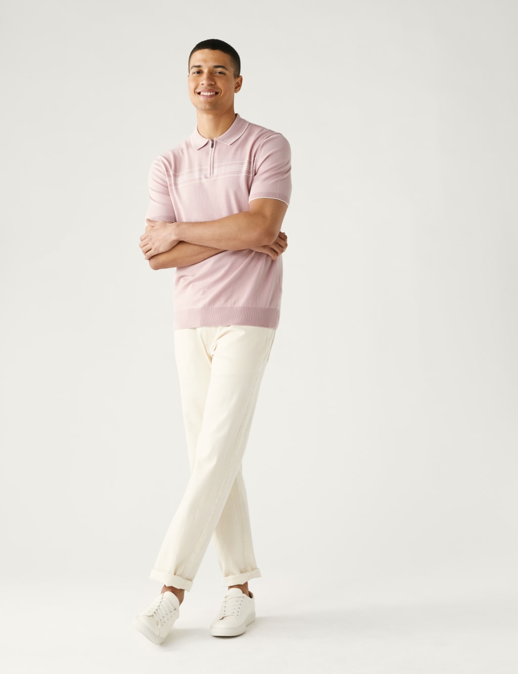 Cotton Modal Chest Stripe Knitted Polo Shirt image 3