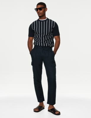 

Mens M&S Collection Cotton Rich Striped Knitted Polo Shirt - Navy Mix, Navy Mix