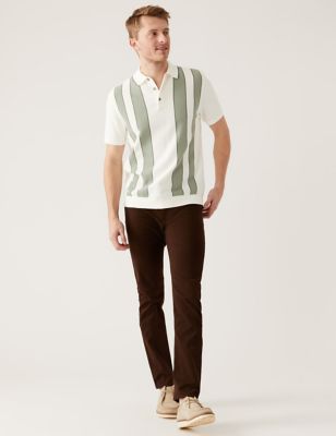 

Mens M&S Collection Cotton Rich Striped Knitted Polo Shirt - Ecru Mix, Ecru Mix