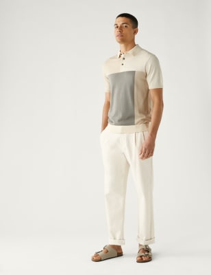 

M&S Collection Polo de punto de bloques de color de algodónMens - Ecru Mix, Ecru Mix