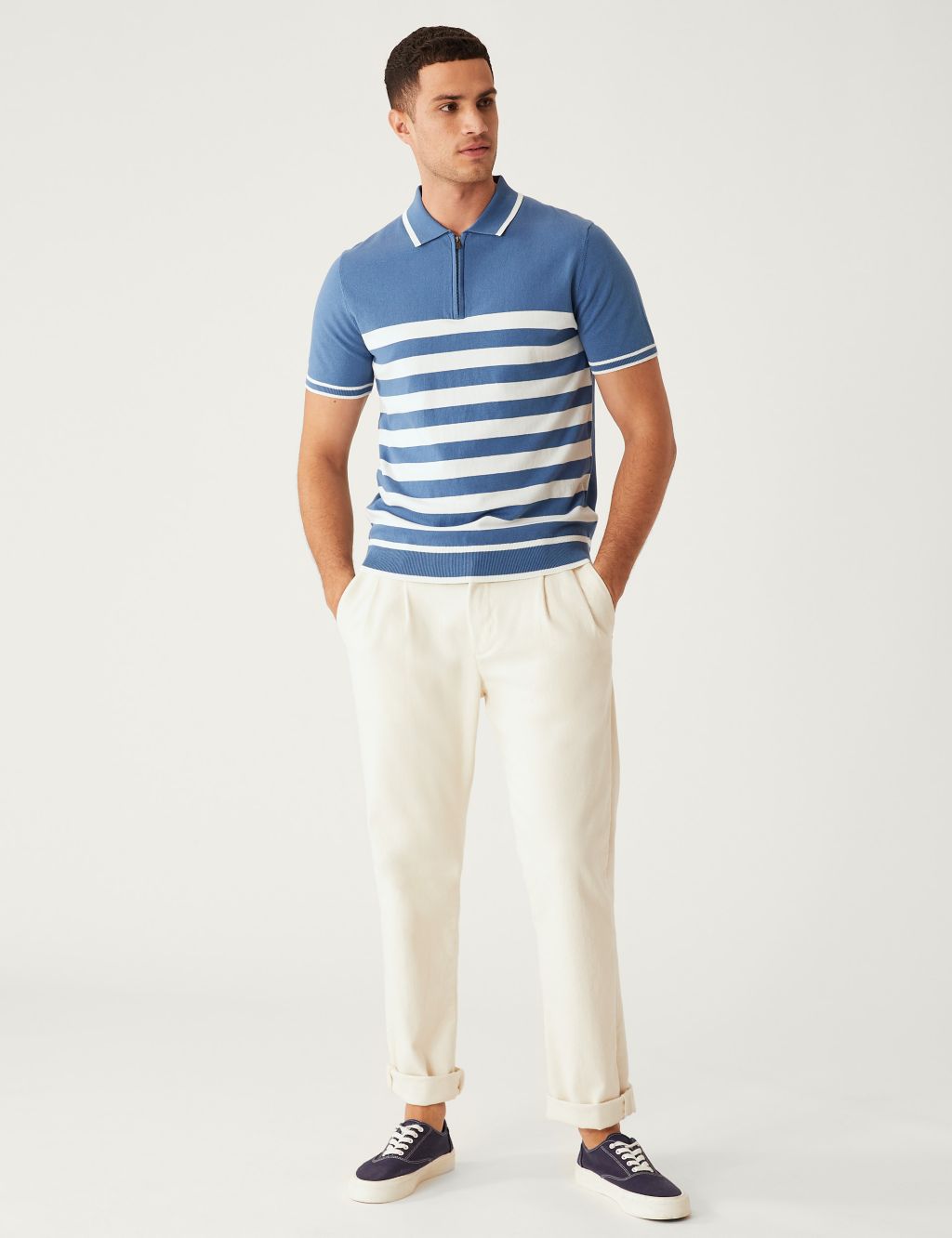 Cotton Rich Striped Knitted Polo Shirt image 4