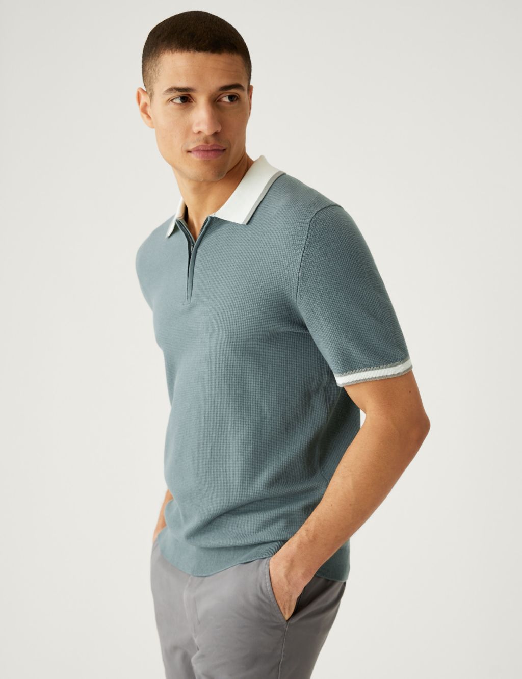 Cotton Rich Textured Knitted Polo Shirt image 2
