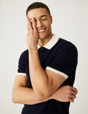 

M&S Collection Polo de punto texturizado de algodónMens - Navy, Navy