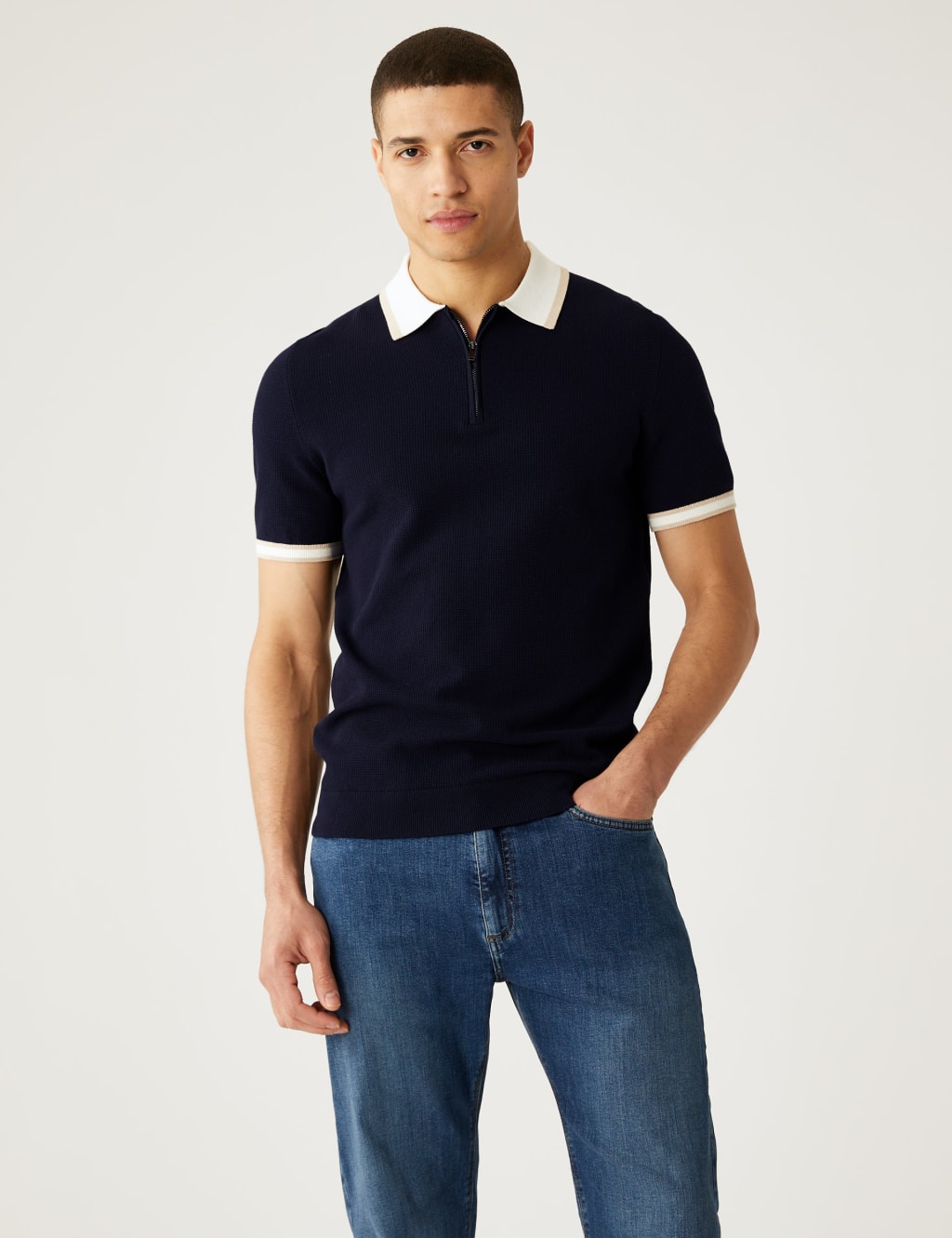 Cotton Rich Textured Knitted Polo Shirt image 2