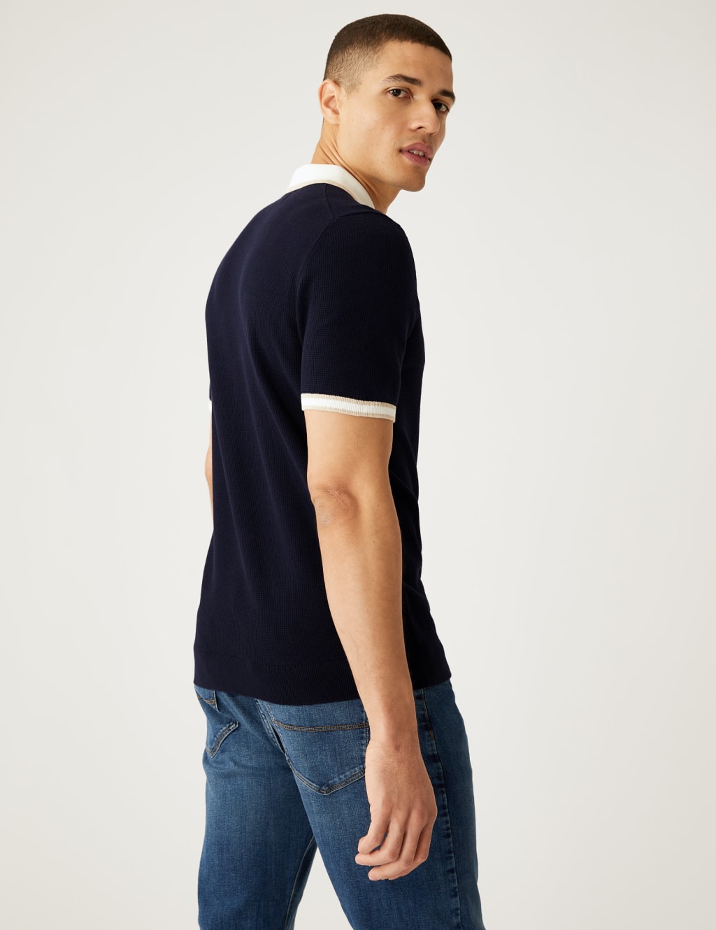 Cotton Rich Textured Knitted Polo Shirt image 3