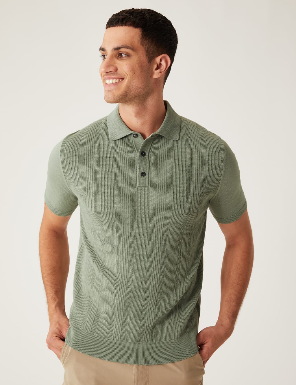 Cotton Rich Textured Knitted Polo Shirt image 1