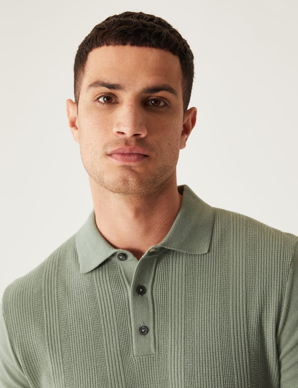Cotton Rich Textured Knitted Polo Shirt image 3