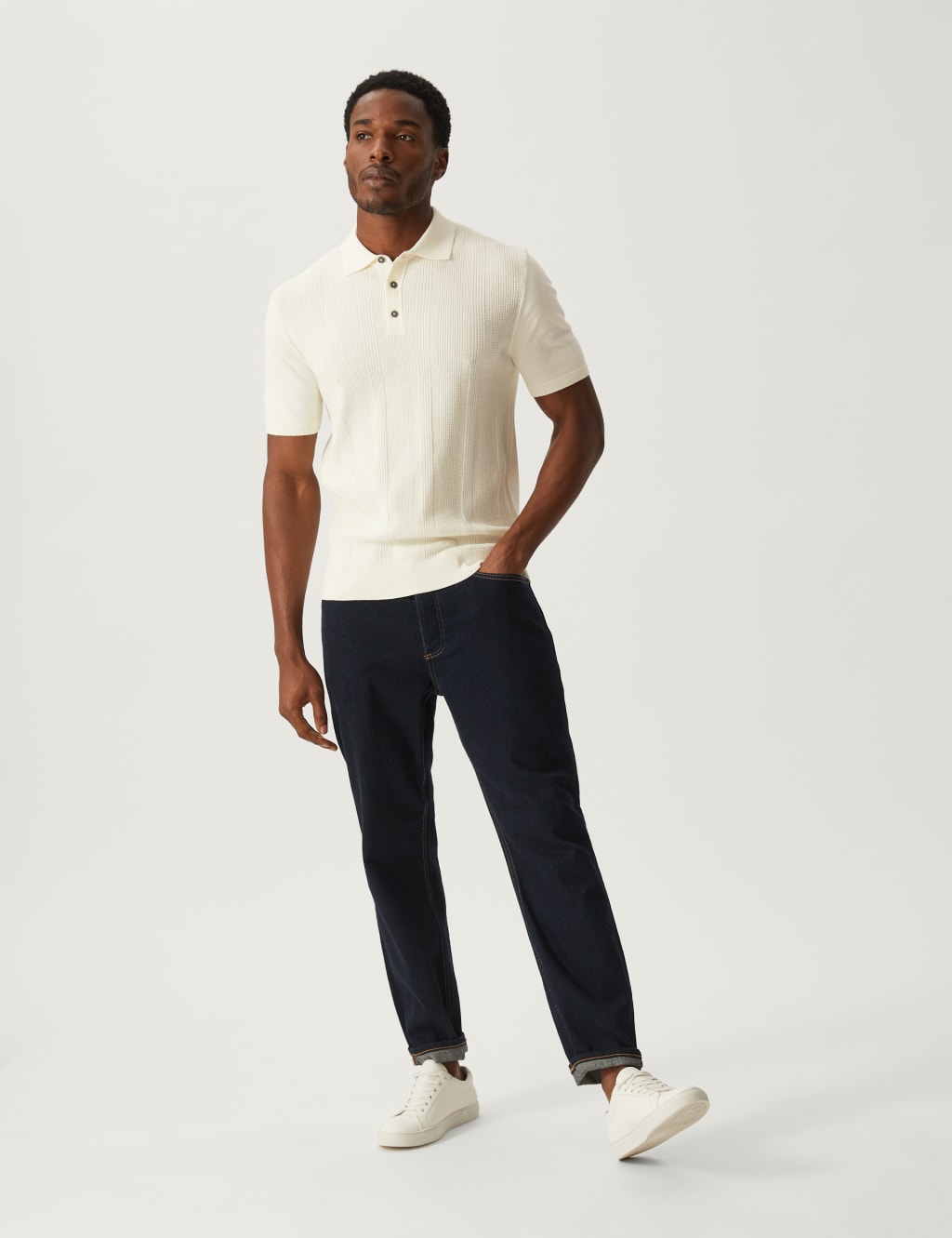 Cotton Rich Textured Knitted Polo Shirt image 1