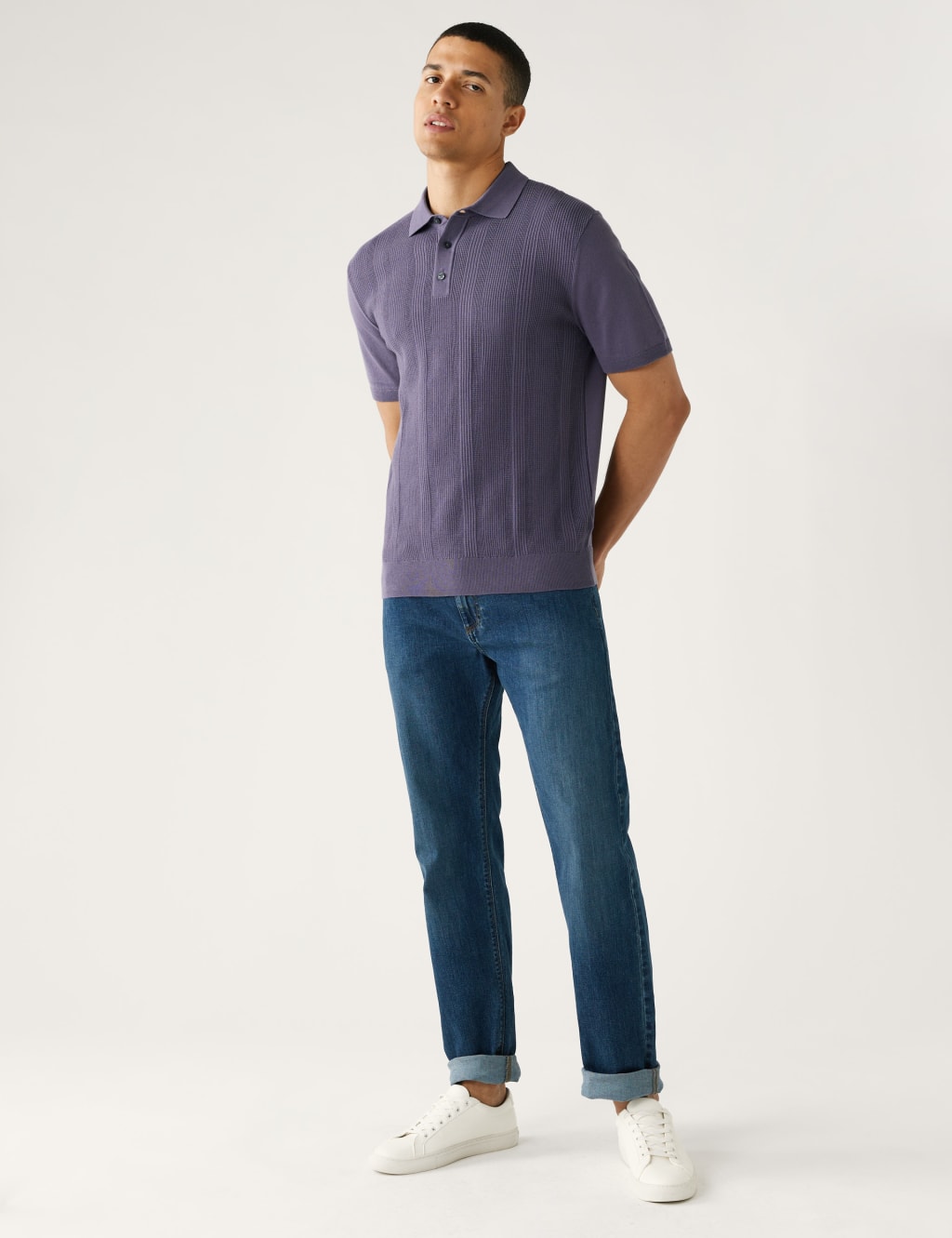Cotton Rich Textured Knitted Polo Shirt image 2