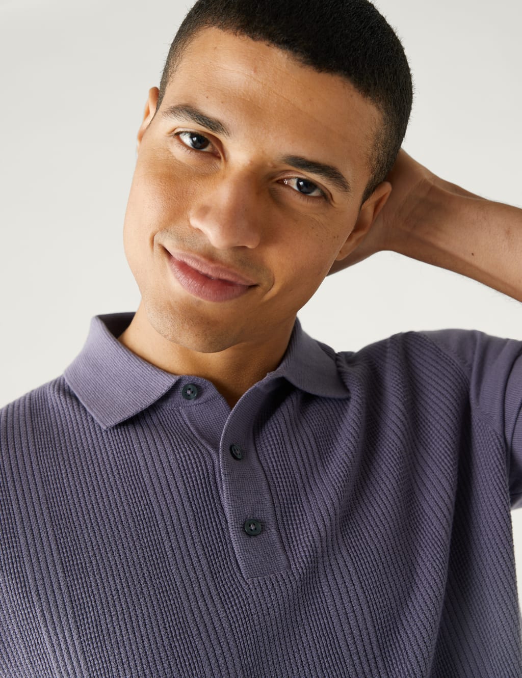 Cotton Rich Textured Knitted Polo Shirt image 4