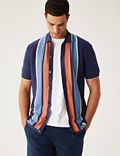 Cotton Modal Striped Knitted Polo Shirt