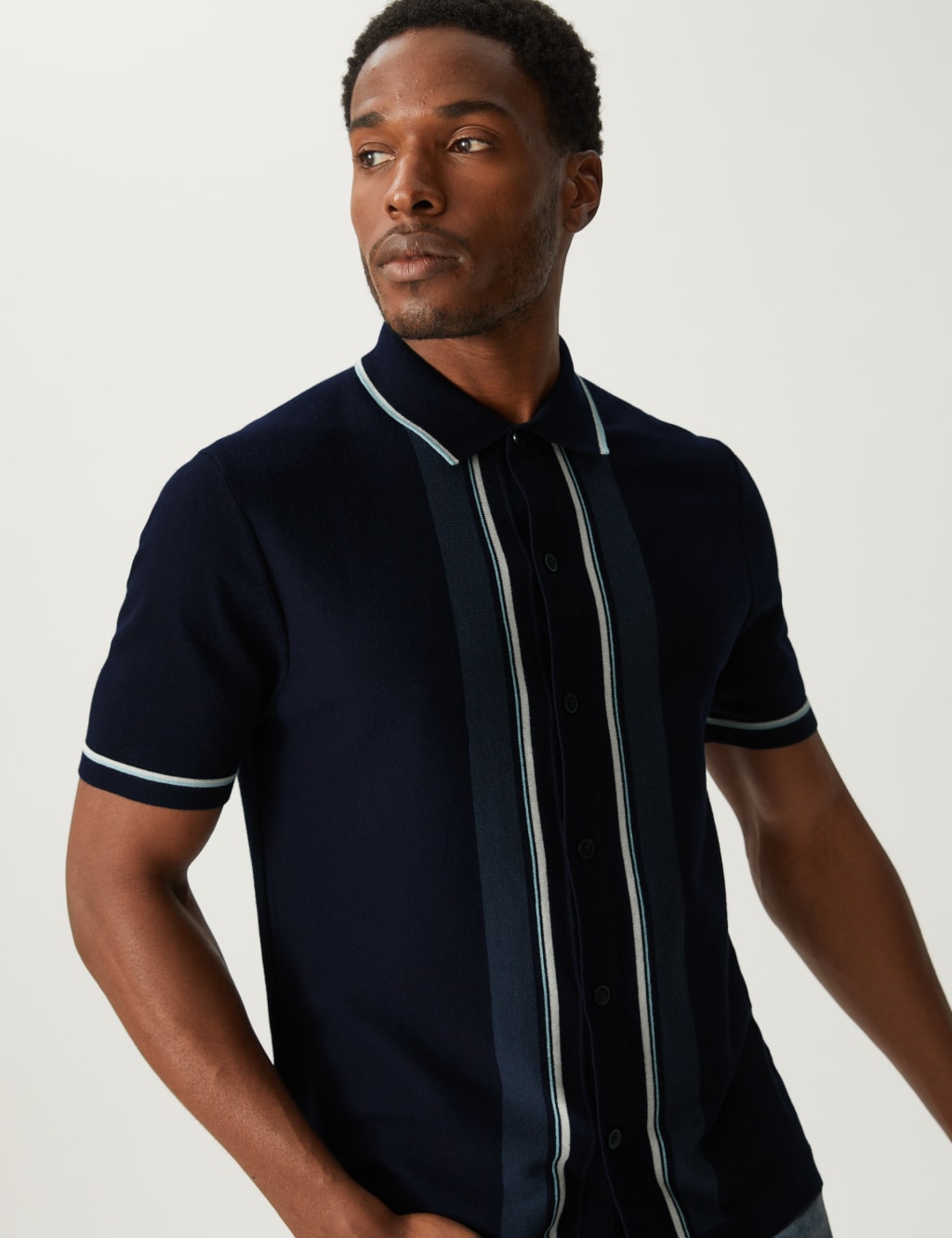 Cotton Rich Striped Knitted Polo Shirt image 3