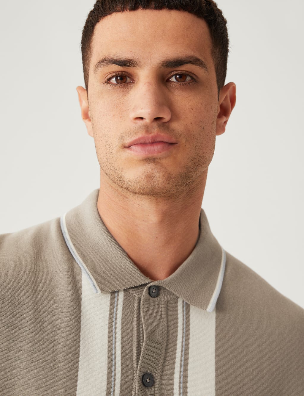 Cotton Rich Striped Knitted Polo Shirt image 1