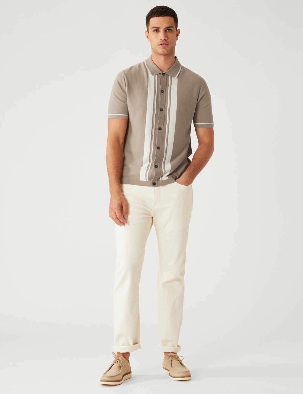 Cotton Rich Striped Knitted Polo Shirt image 2