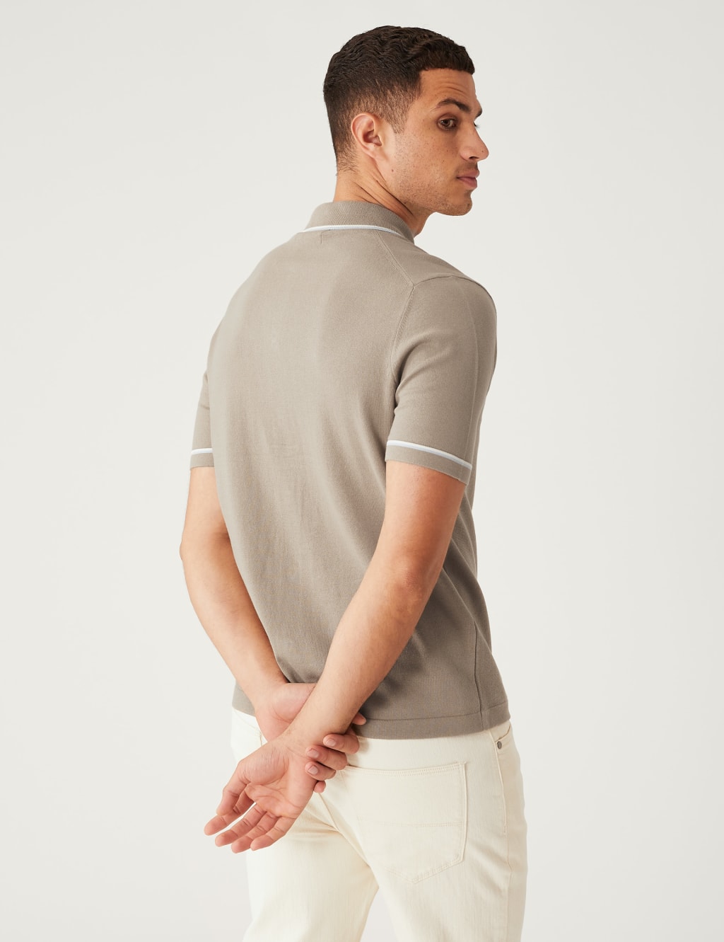 Cotton Rich Striped Knitted Polo Shirt image 4