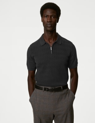 

Mens M&S Collection Cotton Rich Textured Knitted Polo Shirt - Black, Black