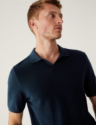 Cotton Rich Open Collar Knitted Polo Shirt M S EC