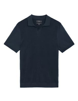 

Mens M&S Collection Cotton Rich Open Collar Knitted Polo Shirt - Navy, Navy