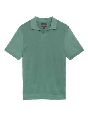 

Mens M&S Collection Cotton Rich Open Collar Knitted Polo Shirt - Green, Green