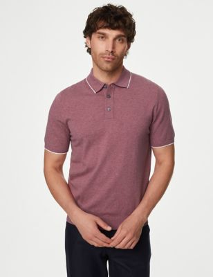

Mens M&S Collection Cotton Rich Short Sleeve Knitted Polo Shirt - Rose, Rose