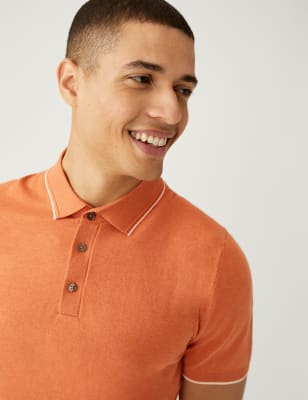 

Mens M&S Collection Cotton Rich Short Sleeve Knitted Polo Shirt - Orange, Orange