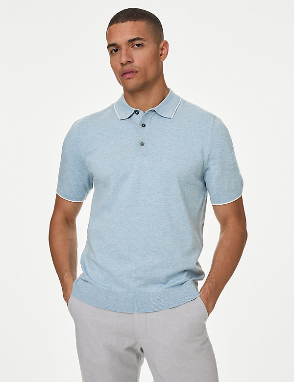 Cotton Rich Short Sleeve Knitted Polo Shirt - BG