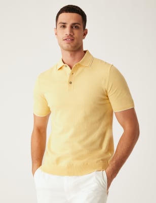 

M&S Collection Polo de manga corta de punto de algodónMens - Pale Yellow, Pale Yellow