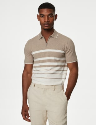 Cotton Rich Striped Knitted Polo Shirt