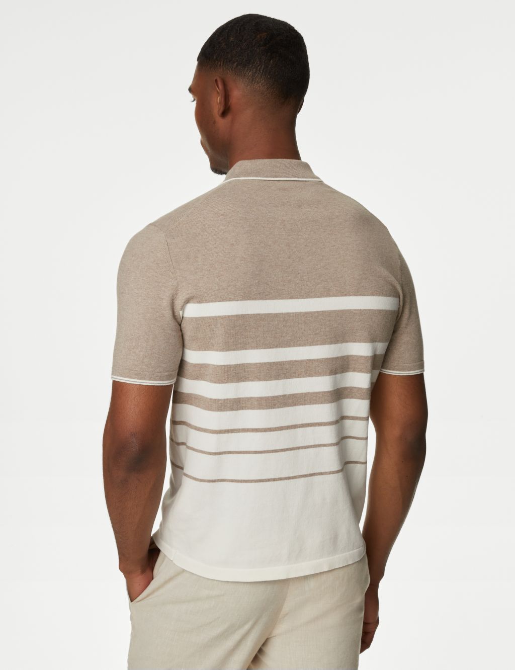 Cotton Rich Striped Knitted Polo Shirt image 5