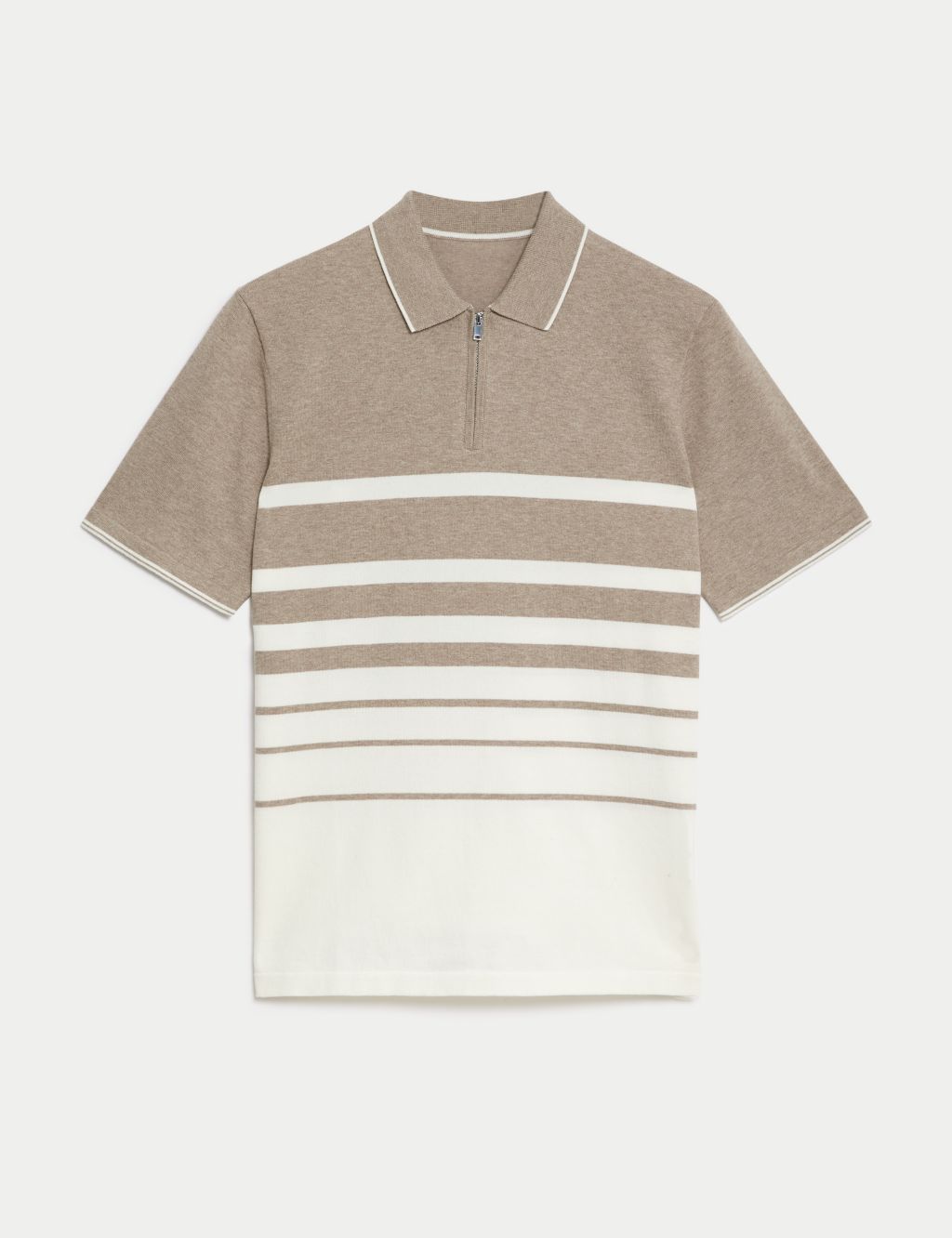 Cotton Rich Striped Knitted Polo Shirt image 2